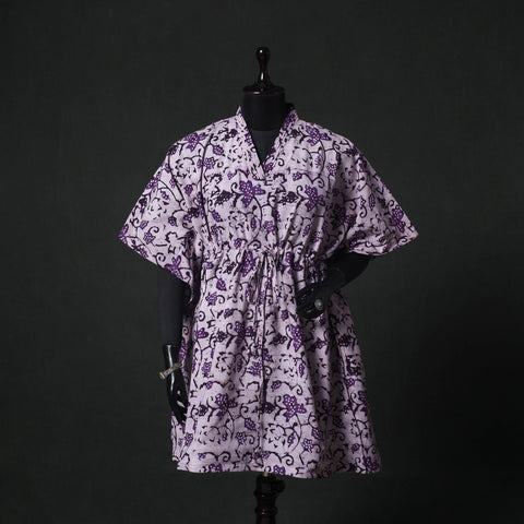 Purple - Hand Block Batik Print Cotton Kaftan (Medium) 68
