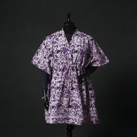 Purple - Hand Block Batik Print Cotton Kaftan (Medium) 68