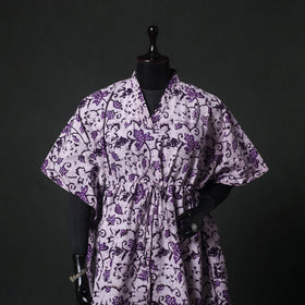 Purple - Hand Block Batik Print Cotton Kaftan (Medium) 68
