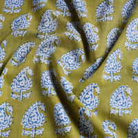 Yellow - Bagh Block Printed Cotton Fabric 01