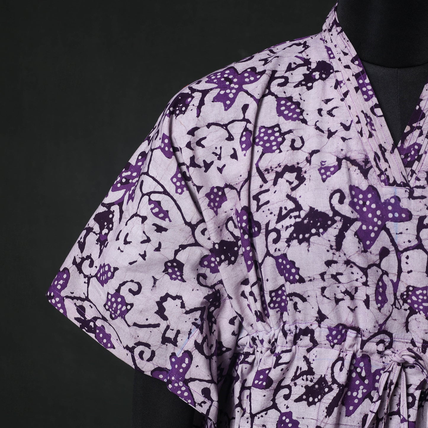Purple - Hand Block Batik Print Cotton Kaftan (Medium) 68