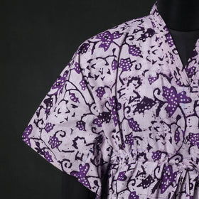 Purple - Hand Block Batik Print Cotton Kaftan (Medium) 68
