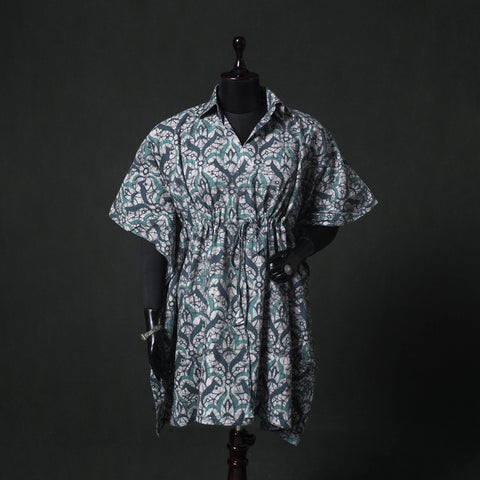 Green - Hand Block Batik Print Cotton Kaftan (Medium) 69