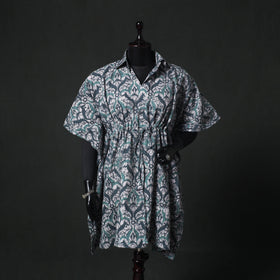 Green - Hand Block Batik Print Cotton Kaftan (Medium) 69