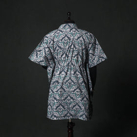 Green - Hand Block Batik Print Cotton Kaftan (Medium) 69