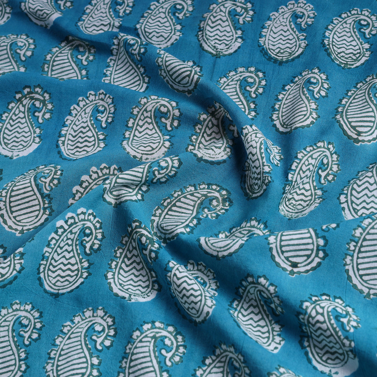 Green - Indigo Bagh Block Printed Cotton Fabric 04