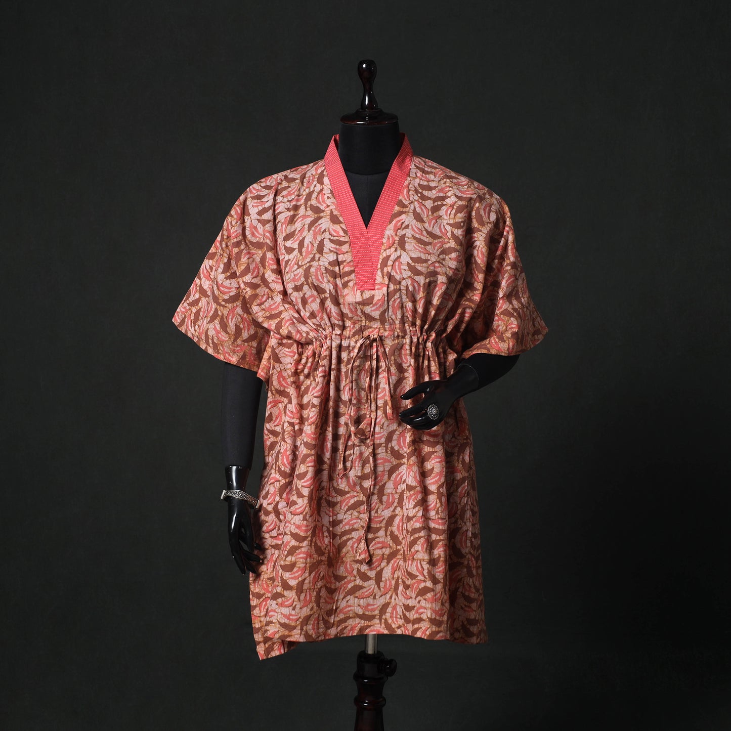 Peach - Hand Block Batik Print Cotton Kaftan (Medium) 70