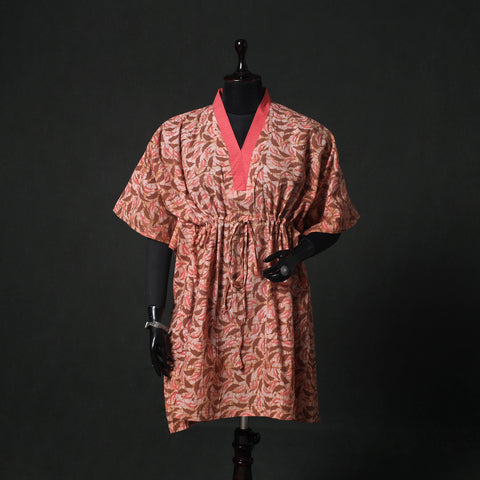 Peach - Hand Block Batik Print Cotton Kaftan (Medium) 70