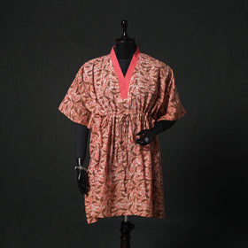 Peach - Hand Block Batik Print Cotton Kaftan (Medium) 70