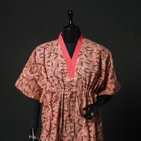 Peach - Hand Block Batik Print Cotton Kaftan (Medium) 70