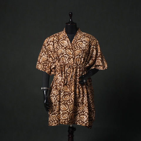 Brown - Hand Block Batik Print Cotton Kaftan (Medium) 71