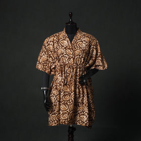 Brown - Hand Block Batik Print Cotton Kaftan (Medium) 71
