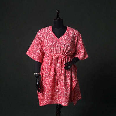 Pink - Hand Block Batik Print Cotton Kaftan (Medium) 72