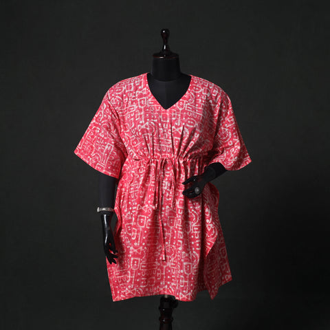Pink - Hand Block Batik Print Cotton Kaftan (Medium) 72