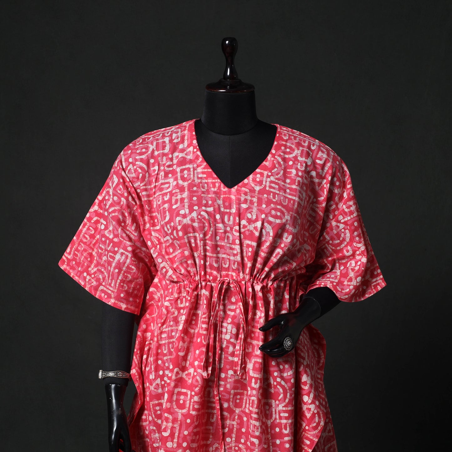 Pink - Hand Block Batik Print Cotton Kaftan (Medium) 72