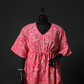 Pink - Hand Block Batik Print Cotton Kaftan (Medium) 72