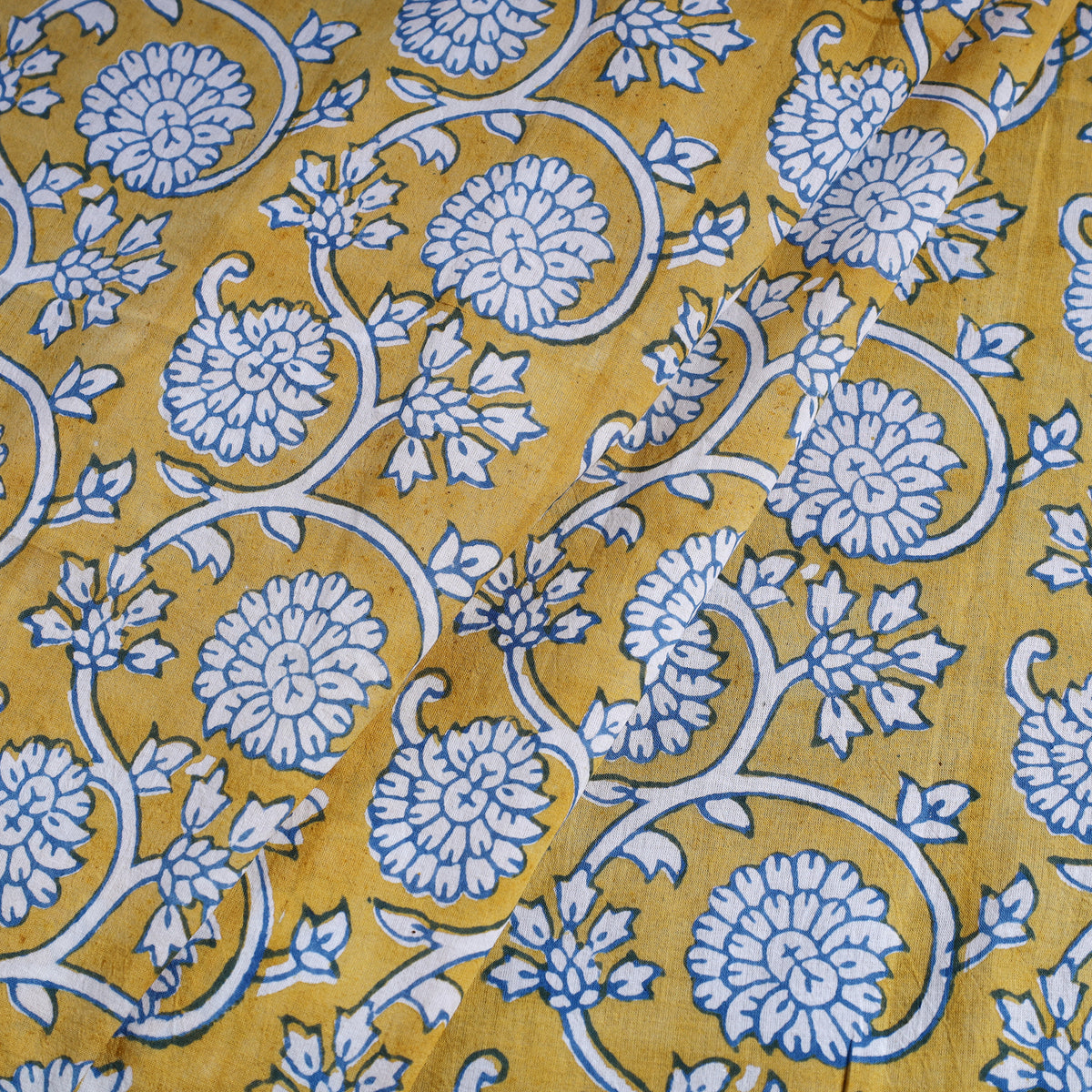 Yellow - Bagh Block Printed Cotton Fabric 08