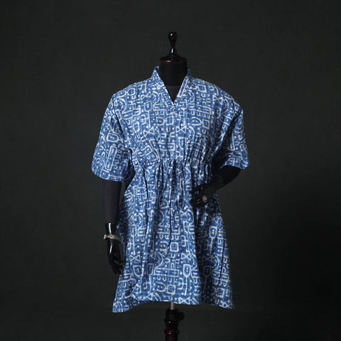 Blue - Hand Block Batik Print Cotton Kaftan (Medium) 73
