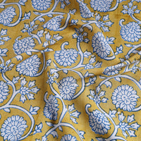 Yellow - Bagh Block Printed Cotton Fabric 08