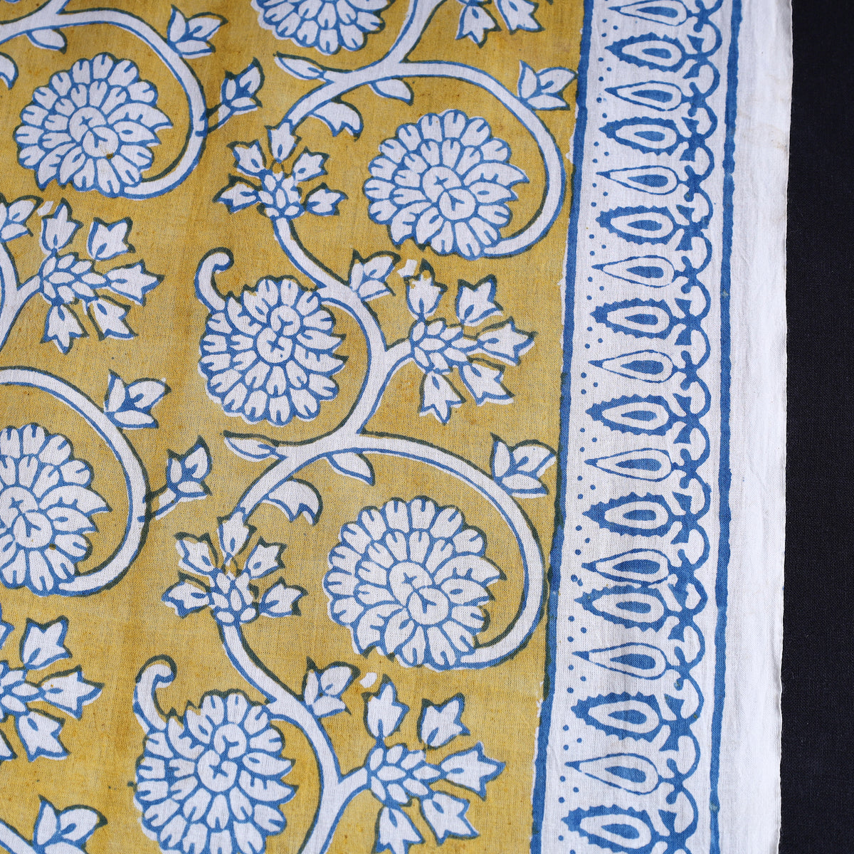 Yellow - Bagh Block Printed Cotton Fabric 08