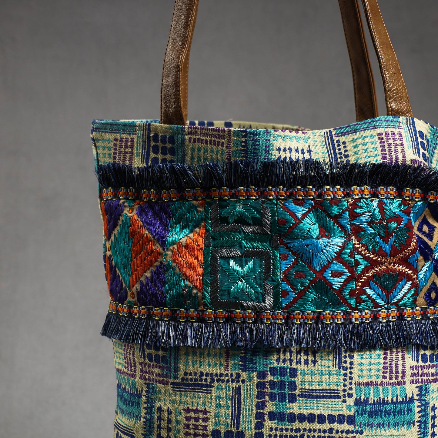 Multicolor - Phulkari Embroidery Canvas Cotton Tote Bag