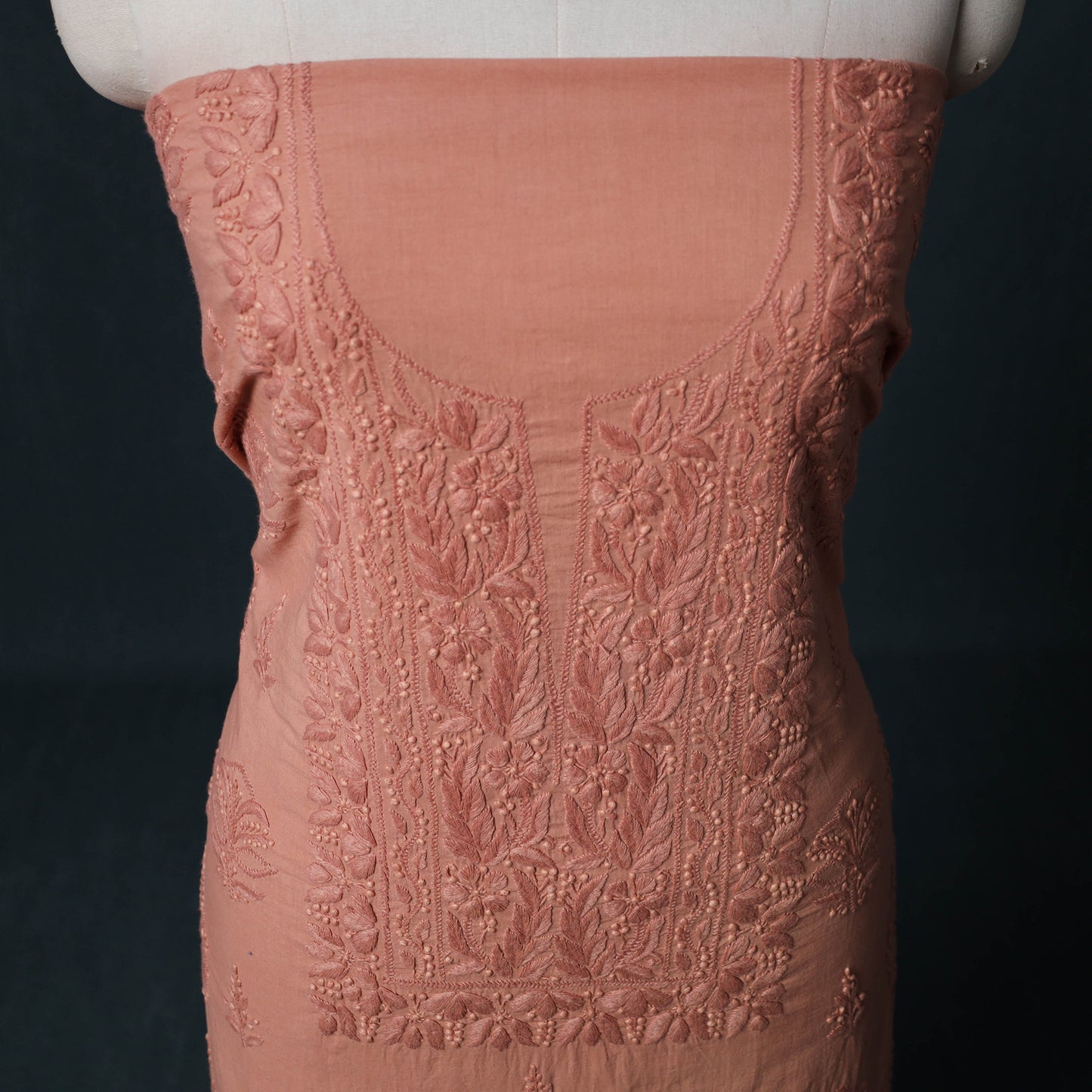Hand Embroidered Mul Cotton Chikankari Unstitched Kurta Material (2.7M) 23