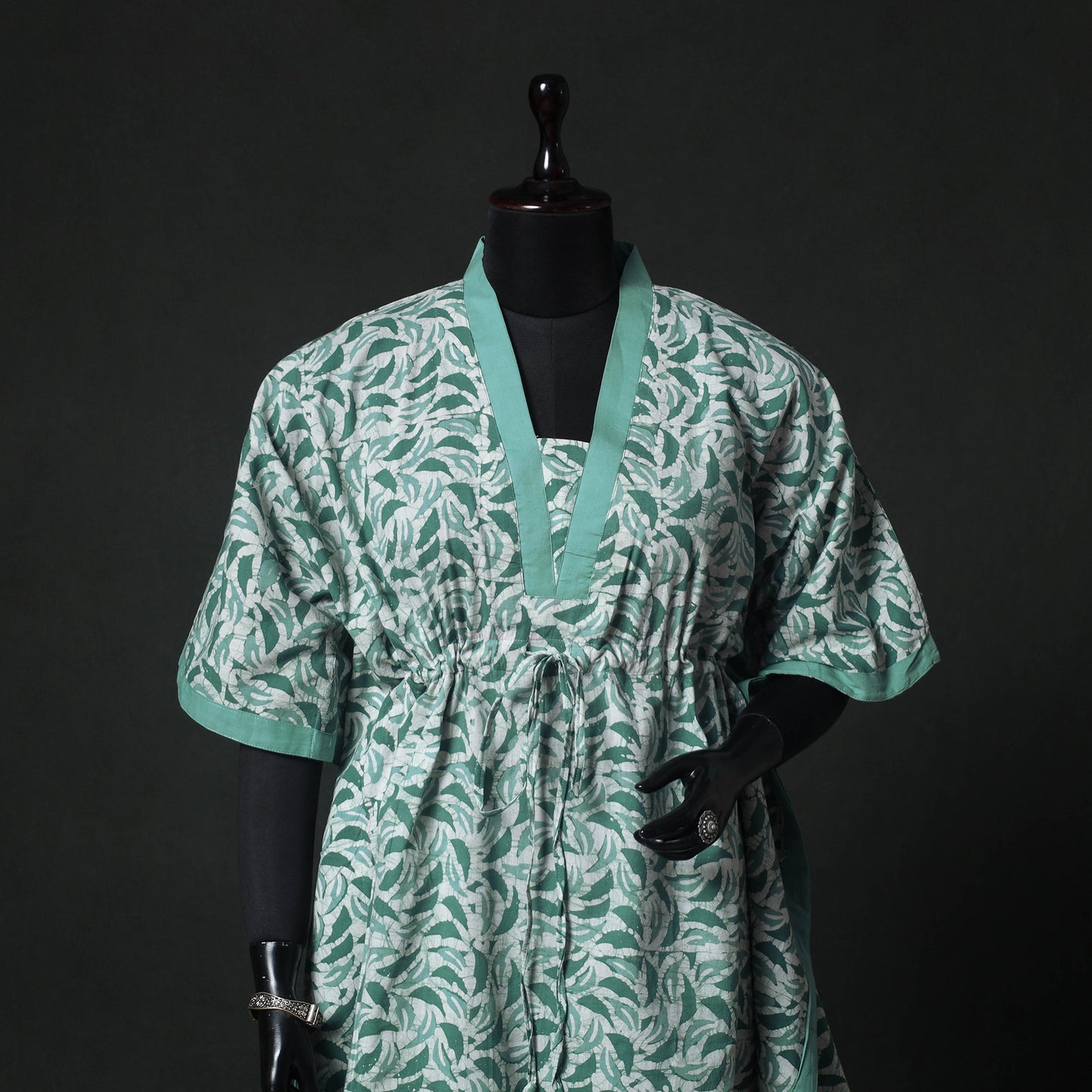 Green - Hand Block Batik Print Cotton Kaftan (Medium) 74