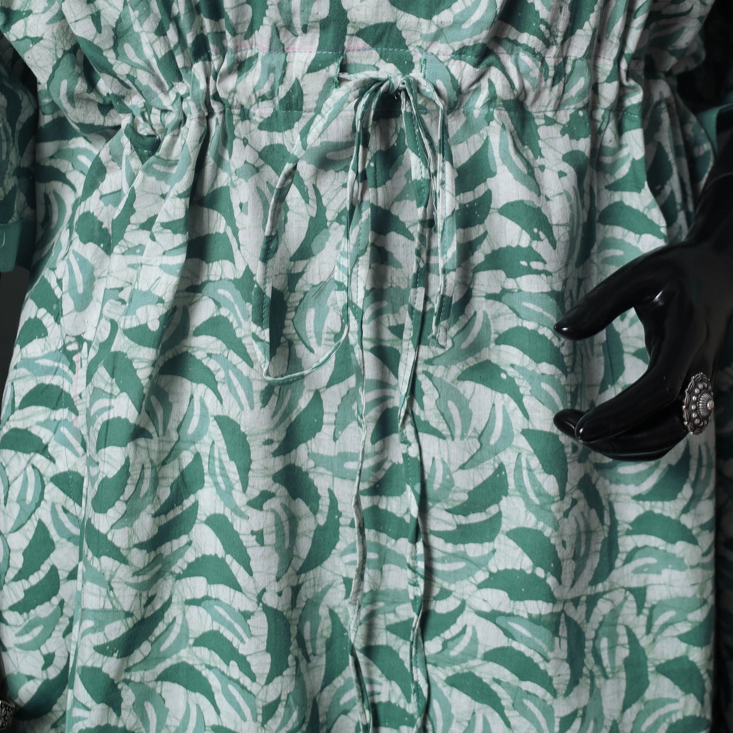 Green - Hand Block Batik Print Cotton Kaftan (Medium) 74