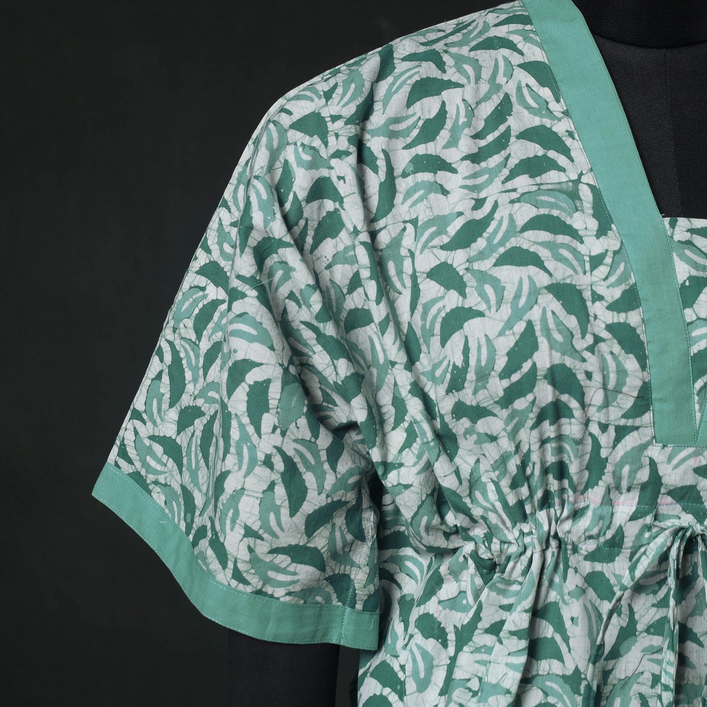 Green - Hand Block Batik Print Cotton Kaftan (Medium) 74