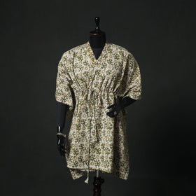 Green - Hand Block Batik Print Cotton Kaftan (Medium) 75