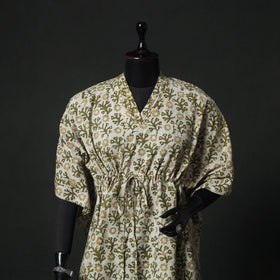 Green - Hand Block Batik Print Cotton Kaftan (Medium) 75