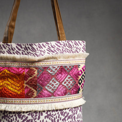 Purple - Phulkari Embroidery Canvas Cotton Tote Bag