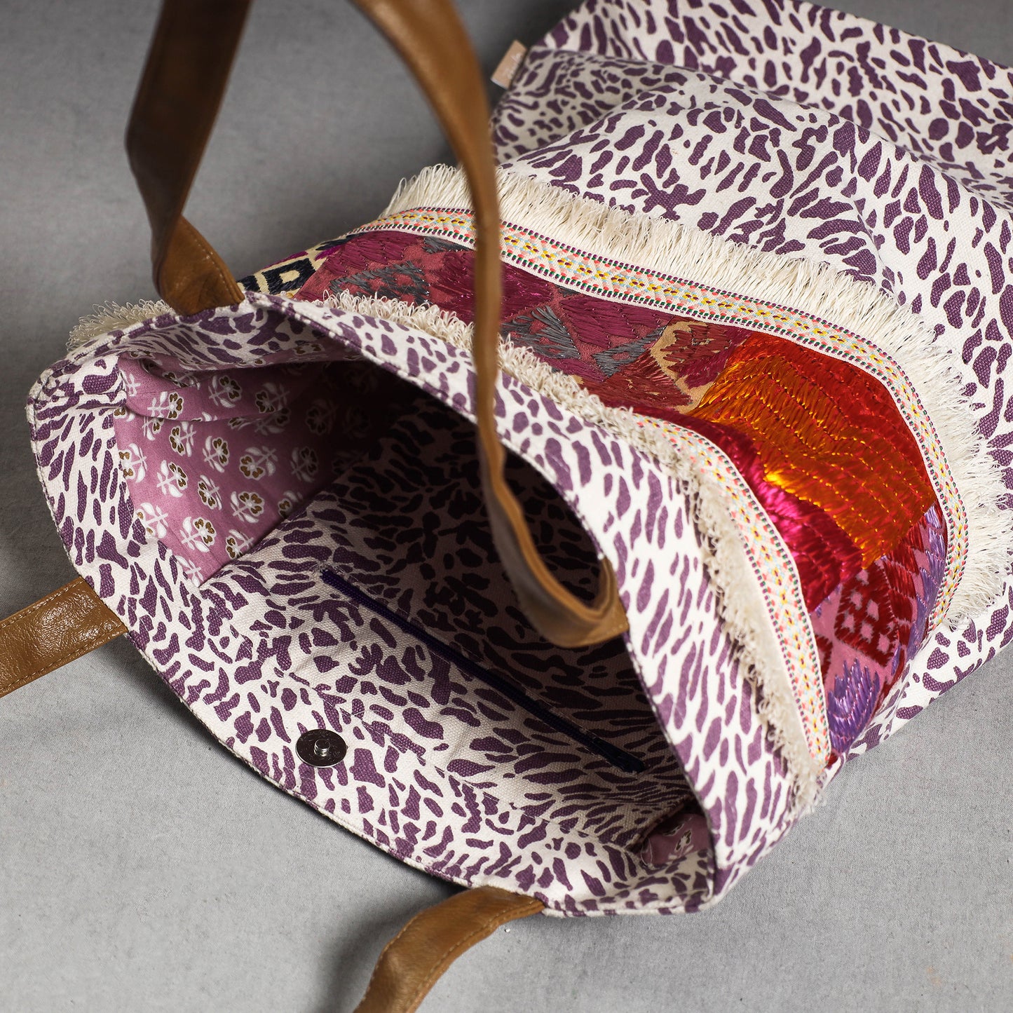 Purple - Phulkari Embroidery Canvas Cotton Tote Bag