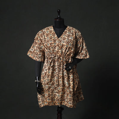 Brown - Hand Block Batik Print Cotton Kaftan (Medium) 76