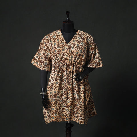 Brown - Hand Block Batik Print Cotton Kaftan (Medium) 76