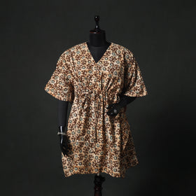 Brown - Hand Block Batik Print Cotton Kaftan (Medium) 76