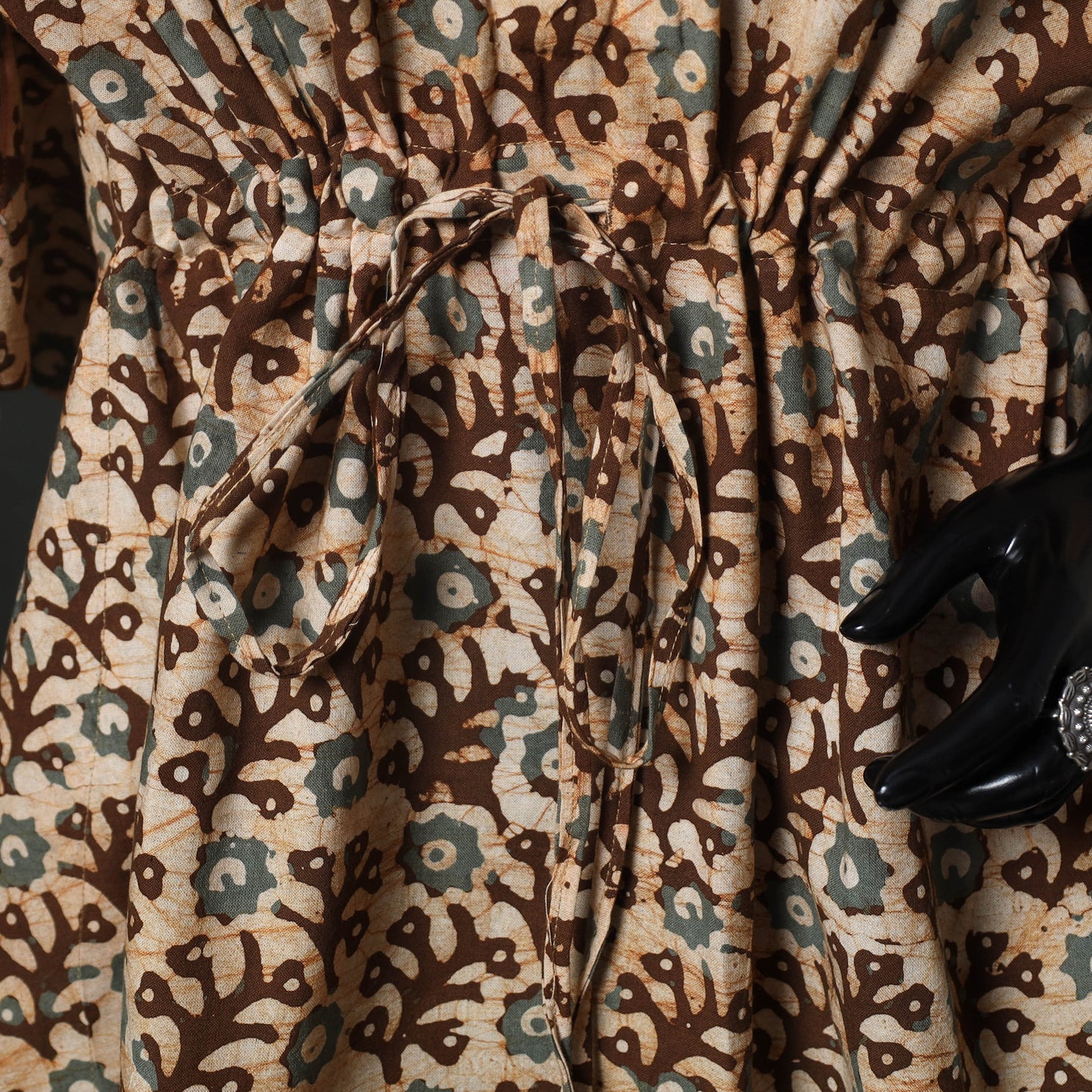 Brown - Hand Block Batik Print Cotton Kaftan (Medium) 76