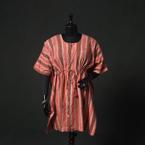 Peach - Hand Block Batik Print Cotton Kaftan (Medium) 77