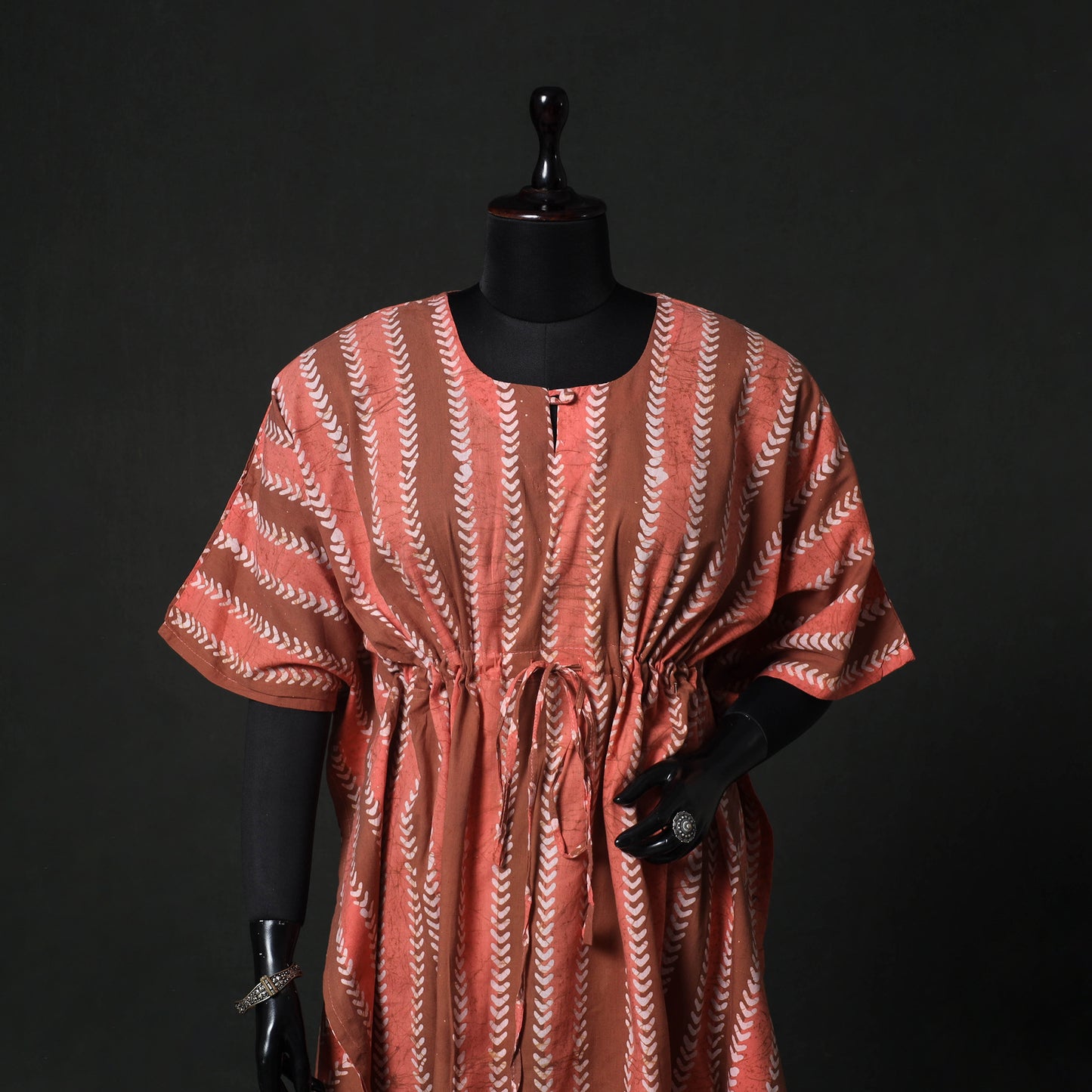 Peach - Hand Block Batik Print Cotton Kaftan (Medium) 77