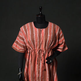 Peach - Hand Block Batik Print Cotton Kaftan (Medium) 77