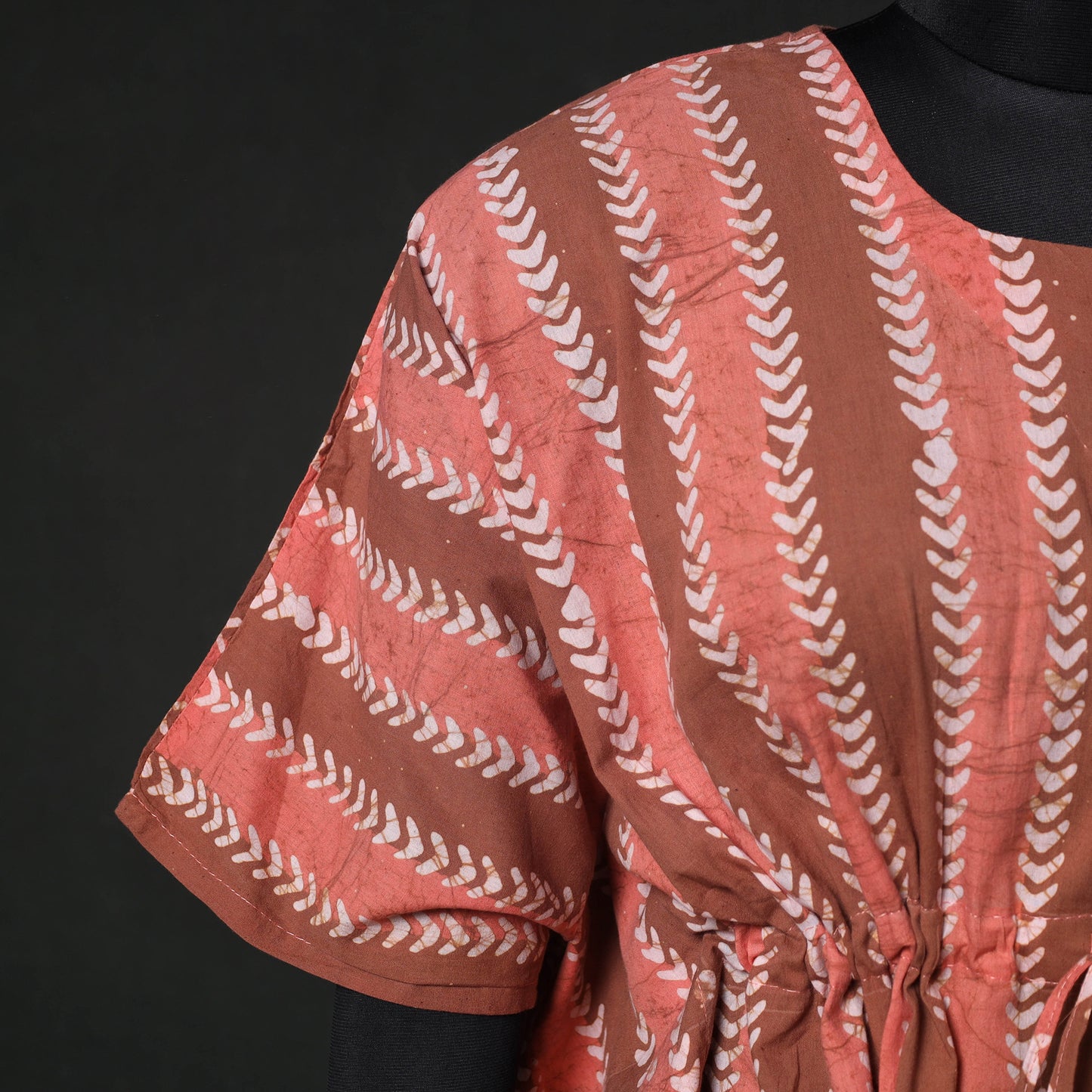 Peach - Hand Block Batik Print Cotton Kaftan (Medium) 77
