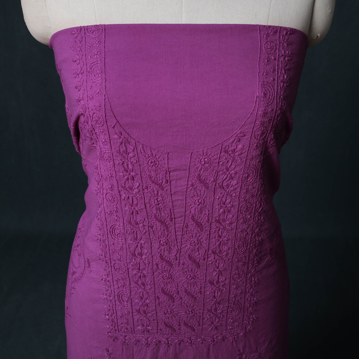Hand Embroidered Mul Cotton Chikankari Unstitched Kurta Material (2.7M) 26