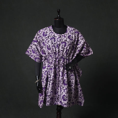 Purple - Hand Block Batik Print Cotton Kaftan (Medium) 78