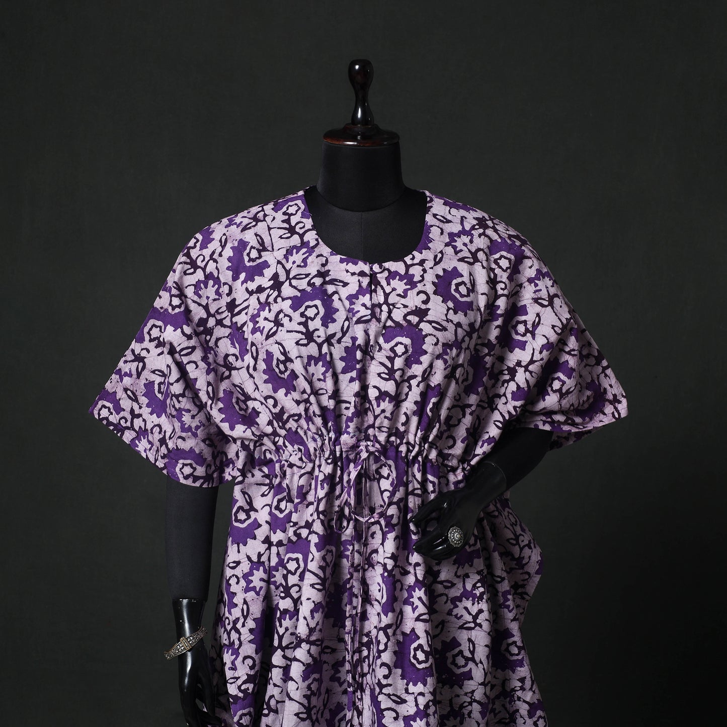 Purple - Hand Block Batik Print Cotton Kaftan (Medium) 78
