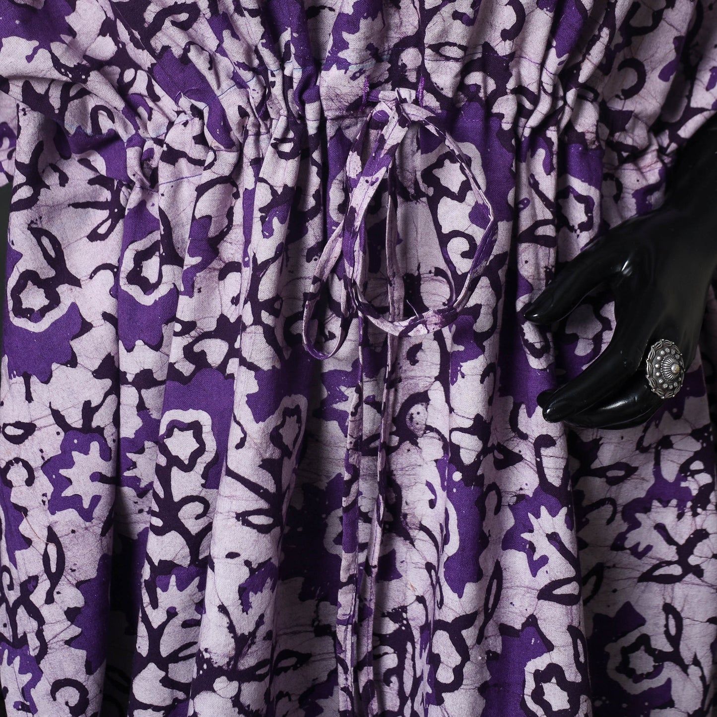 Purple - Hand Block Batik Print Cotton Kaftan (Medium) 78