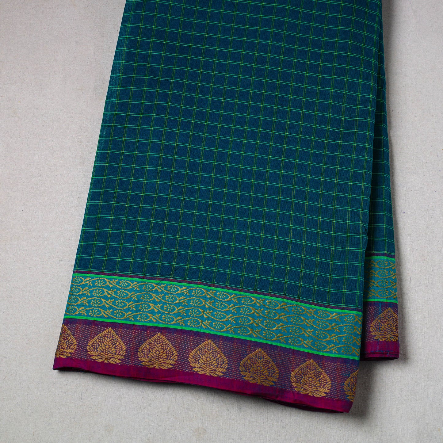 Green - Cotton Kanchipuram Fabric with Thread Border 28