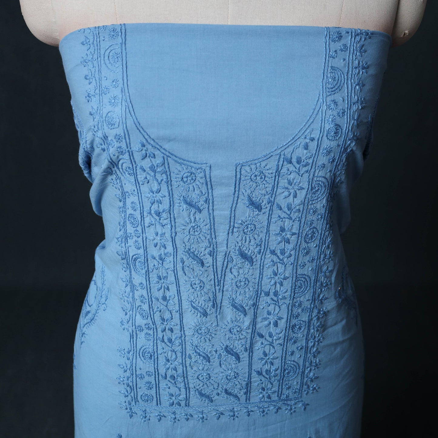 Hand Embroidered Mul Cotton Chikankari Unstitched Kurta Material (2.7M) 27