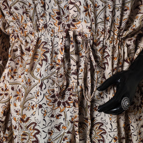 Beige - Kalamkari Hand Block Print Natural Dyed Cotton Kaftan (Short) 79