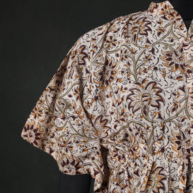 Beige - Kalamkari Hand Block Print Natural Dyed Cotton Kaftan (Short) 79