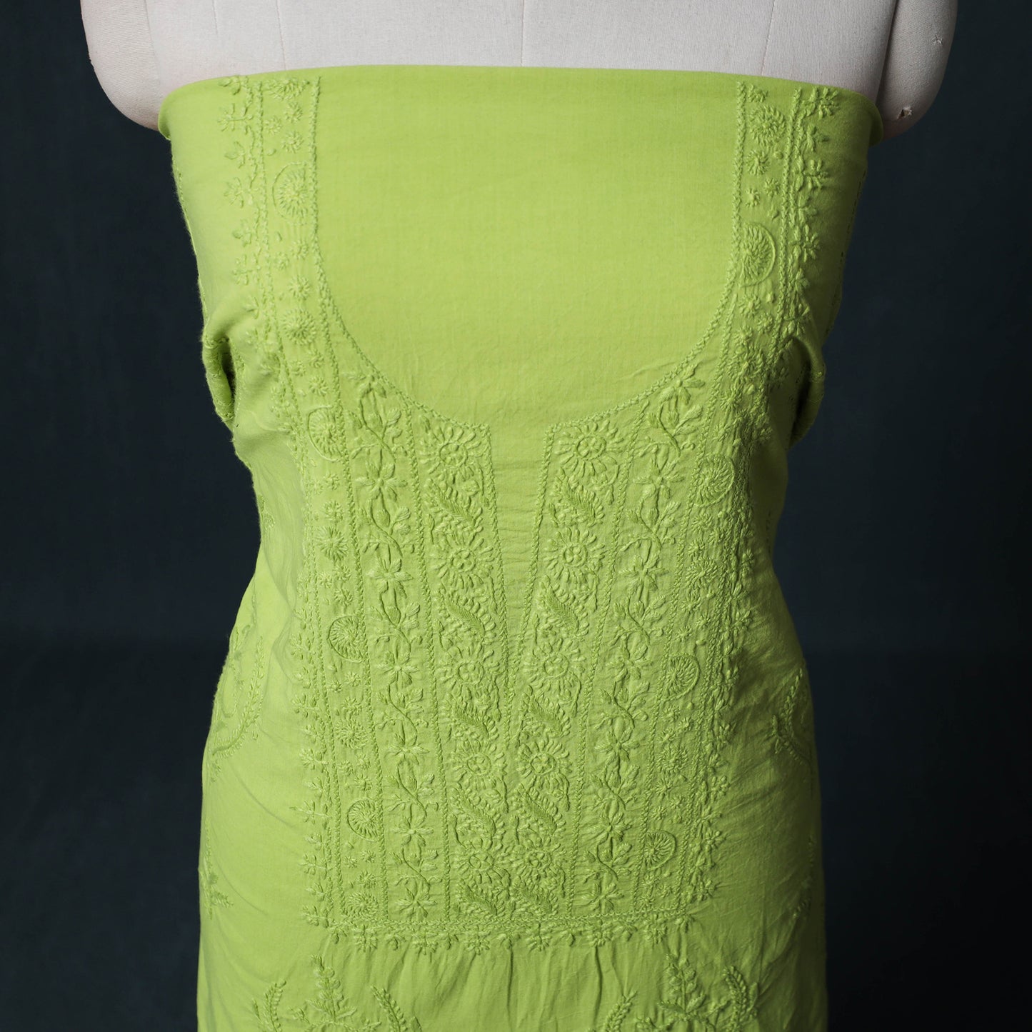 Hand Embroidered Mul Cotton Chikankari Unstitched Kurta Material (2.7M) 28